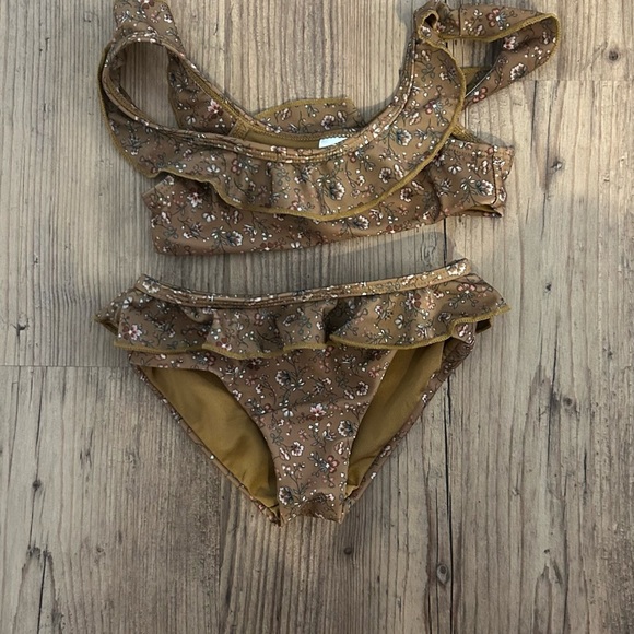 Jamie Kay Other - Jamie Kay Brown Floral Ruffle Bikini Set